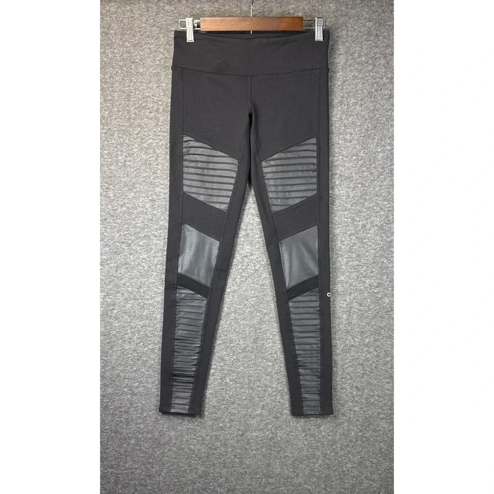 Alo Yoga‎ Moto Legging Womens S High Waist Pintuck Faux Leather Activewear 3158